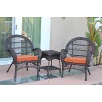 3pc Santa Maria Espresso Wicker Chair Set - Orange Cushions
