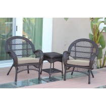 3pc Santa Maria Espresso Wicker Chair Set - Tan Cushions
