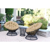 Papasan Espresso Wicker Swivel Chair and Table Set with Tan Cushion