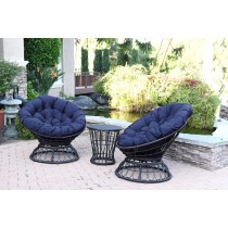 Papasan Espresso Wicker Swivel Chair and Table Set with Midnight Blue Cushion