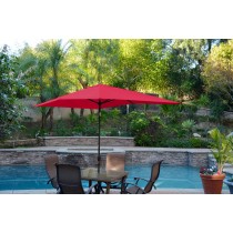 6.5FT x 10FT Aluminum Patio Market Umbrella Tilt with Crank - Red Fabric/Black Pole