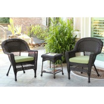 Espresso Wicker Chair And End Table Set With Sage Green Chair Cushion