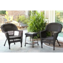 3pc Santa Maria Espresso Wicker Chair Set - Midnight Blue Cushions