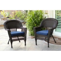 Espresso Wicker Chair With Cushion Set of 2