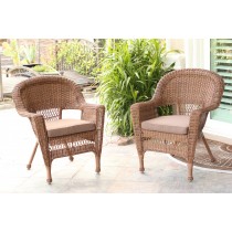 Honey Wicker Chair With Brown Cushion - Set of 4