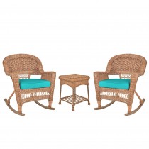 3pc Honey Rocker Wicker Chair Set With Cushion