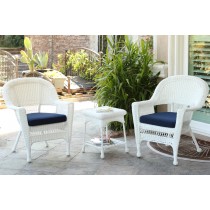 White Wicker Chair And End Table Set With Chair Cushion