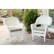 White Wicker Chair With Tan Cushion - Set of 4