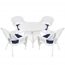 5pc White Wicker Dining Set With Cushions