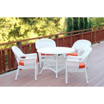 5pc White Wicker Dining Set - Orange Cushions