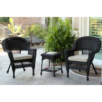 Black Wicker Chair And End Table Set With Tan Cushion