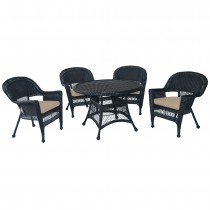 5pc Black Wicker Dining Set - Tan Cushions