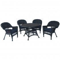 5pc Black Wicker Dining Set With Cushions