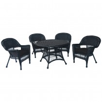 5pc Black Wicker Dining Set - Black Cushions