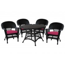 5pc Black Wicker Dining Set - Red Cushions