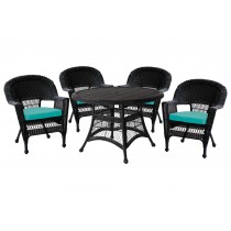 5pc Black Wicker Dining Set - Turquoise Cushions