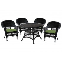 5pc Black Wicker Dining Set - Hunter Green Cushions