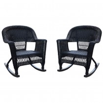 Black Rocker Wicker Chair Without Cushion -  Set of 2