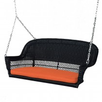 Black Resin Wicker Porch Swing with Orange Cushion