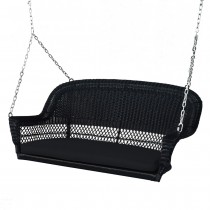 Black Resin Wicker Porch Swing with Black Cushion