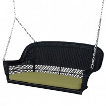 Black Resin Wicker Porch Swing with Sage Green Cushion