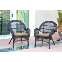 Espresso Wicker Rocker Chair with Tan Cushion - Set of 4