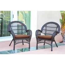 Santa Maria Espresso Wicker Chair with Brown Cushion - Set of 2