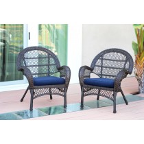 Santa Maria Espresso Wicker Chair with Midnight Blue Cushion - Set of 2