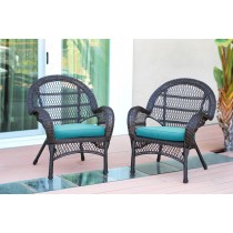 Santa Maria Espresso Wicker Chair with Sky Blue Cushion - Set of 2