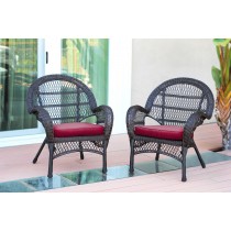 Santa Maria Espresso Wicker Chair with Red Cushion - Set of 2