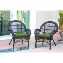 Santa Maria Espresso Wicker Chair with Hunter Green Cushion - Set of 2