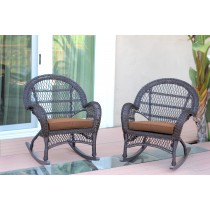 Santa Maria Espresso Wicker Rocker Chair with Brown Cushion - Set of 2