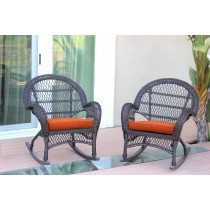 Santa Maria Espresso Wicker Rocker Chair with Orange Cushion - Set of 2