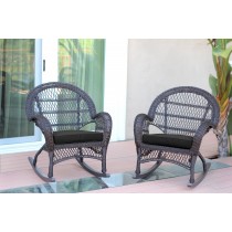 Espresso Wicker Rocker Chair with Black Cushion - Set of 4