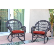 Santa Maria Espresso Wicker Rocker Chair with Brick Red Cushion - Set of 2