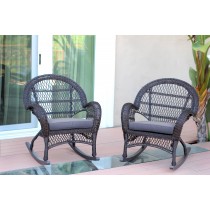 Santa Maria Espresso Wicker Rocker Chair with Steel Blue Cushion - Set of 2