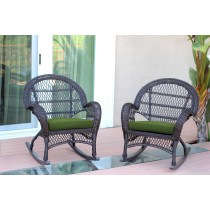 Santa Maria Espresso Wicker Rocker Chair with Hunter Green Cushion - Set of 2