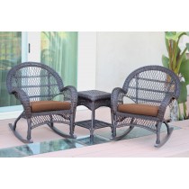 3pc Santa Maria Espresso Rocker Wicker Chair Set - Brown Cushions