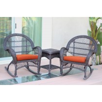 3pc Santa Maria Espresso Rocker Wicker Chair Set - Orange Cushions