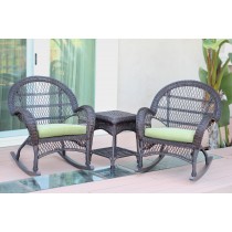 3pc Santa Maria Espresso Rocker Wicker Chair Set - Sage Green Cushions