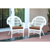 Santa Maria White Wicker Chair with Brown Cushion - Set of 2