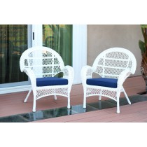 Santa Maria White Wicker Chair with Midnight Blue Cushion - Set of 2