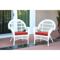 Santa Maria White Wicker Chair with Brick Red Cushion - Set of 2
