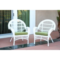 Santa Maria White Wicker Chair with Sage Green Cushion - Set of 4
