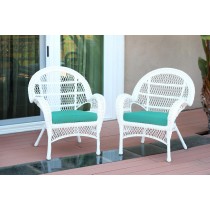 Santa Maria White Wicker Chair with Turquoise Cushion - Set of 2