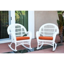 Santa Maria White Wicker Rocker Chair with Orange Cushion - Set of 2