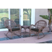 3pc Santa Maria Honey Rocker Wicker Chair Set - Black Cushions