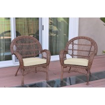 Santa Maria Honey Wicker Chair with Ivory Cushion - Set of 2