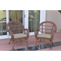 Santa Maria Honey Wicker Chair with Tan Cushion - Set of 2