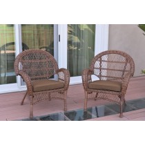 Santa Maria Honey Wicker Chair with Brown Cushions Set of 2